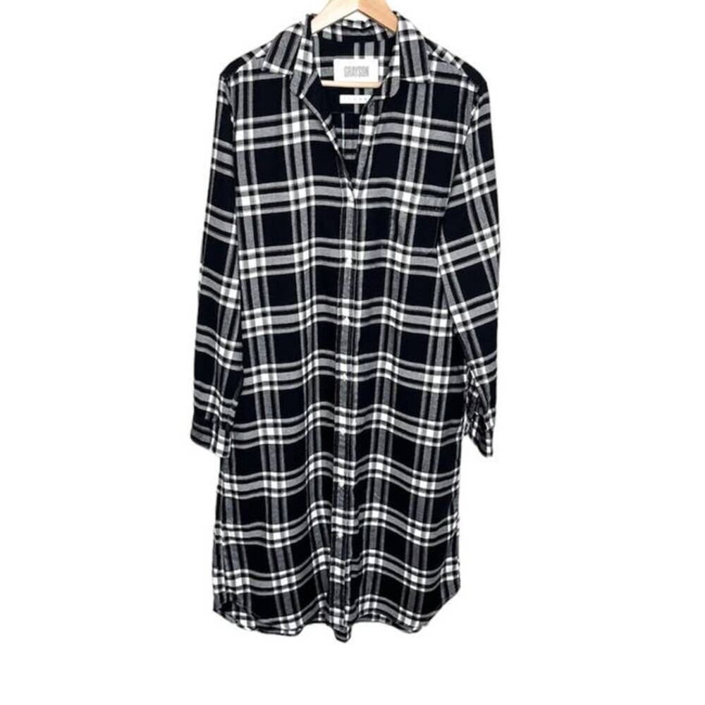 Grayson Midi Dress Large Black Plaid Flannel Shirt Dress Frank and Eileen Cotton